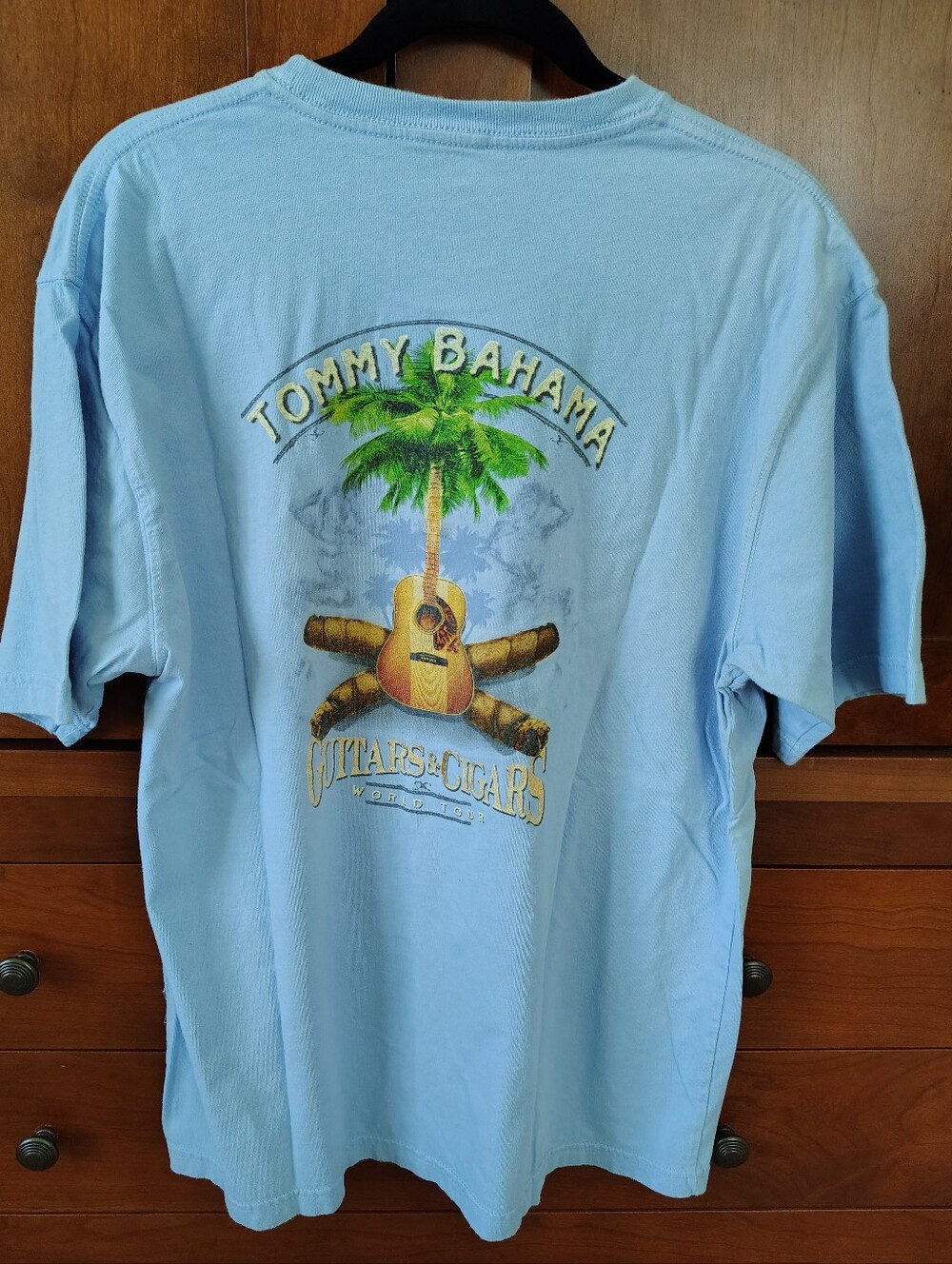 Tommy Bahama Guitars And Cigars Light Blue Short Sleeve Tee Size L